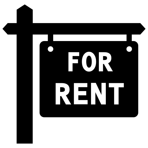 Black sign on a white background with the text "For Rent" on the sign.
