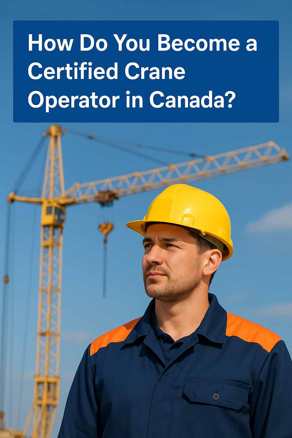 Construction worker with a crane behind him and the text "How Do You Become a Certified Crane Operator in Canada?"