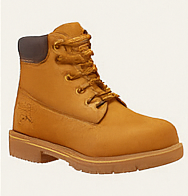 Side profile of a Caterpillar second shift work boot in brown with a thick brown sole.