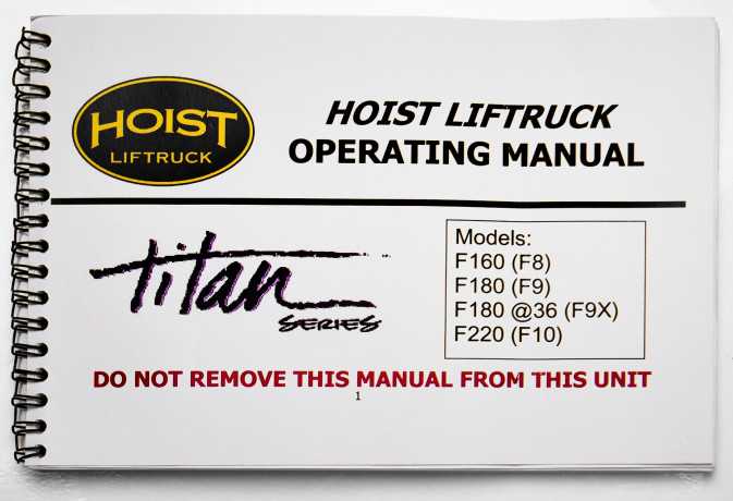 Hoist Liftruck F160 (F8), F180 (F9), F180 @36 (F9X), F220 (F10) Titan Series Operating Manual