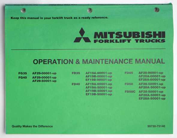 Mitsubishi Forklift Trucks FG35, FG40, FD35, FD40, FD45, FD50, FD50C Operation & Maintenance Manual 99730-73140 2000