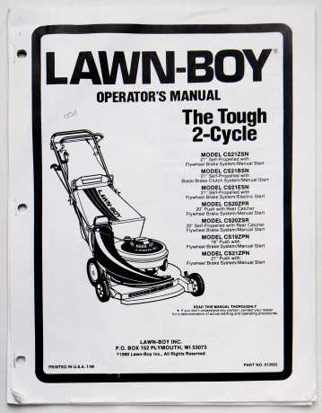 Lawn-Boy Models CS21ZSN, CS21BSN, CS21ESN, CS20ZPR, CS20ZSR, CS19ZPN, CS21ZPN Operator's Manual The Tough 2-Cycle Part No. 613952 January 1990