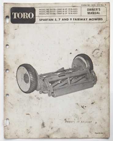 Toro Spartan 5, 7 & 9 Fairway Mowers Owner's Manual Form No. 3310-310 Rev A 1972