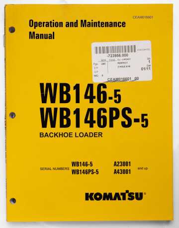 Komatsu WB146-5, WB146PS-5 Backhoe Loader Operation & Maintenance Manual CEAM016601 June 2006
