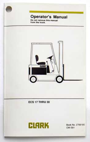 Clark ECS 17 Thru 30 Operator's Manual Book No. 2788185 OM-581 1995
